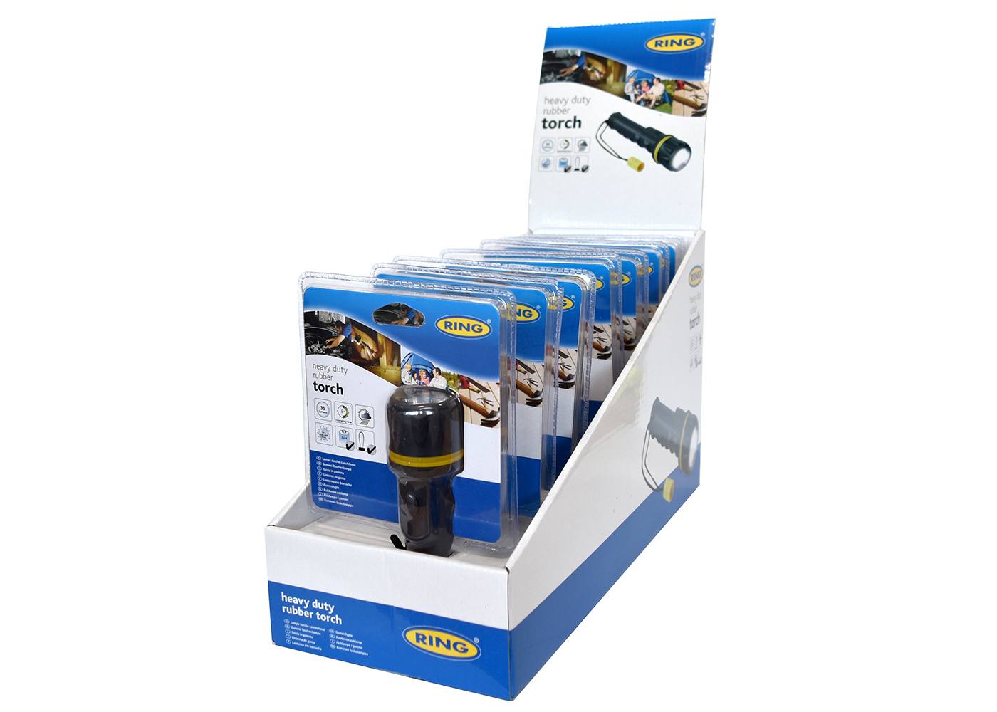 RING RT5148 3 LED Small Rubber Torch - (Sold only as 8pcs in a counter top display unit)