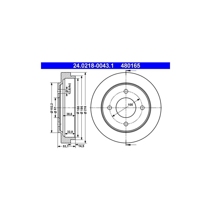 ATE 24.0218-0043.1 Brake Drum for Nissan Micra II Hatchback (K11)