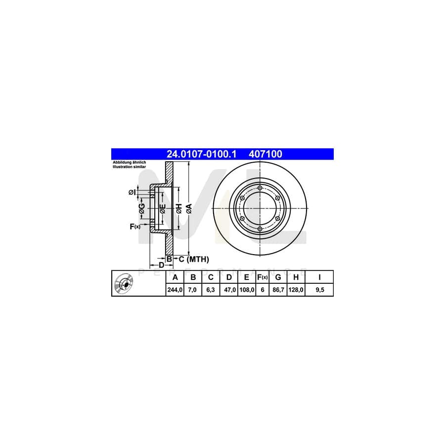 ATE 24.0107-0100.1 Brake Disc Solid  - 1 piece