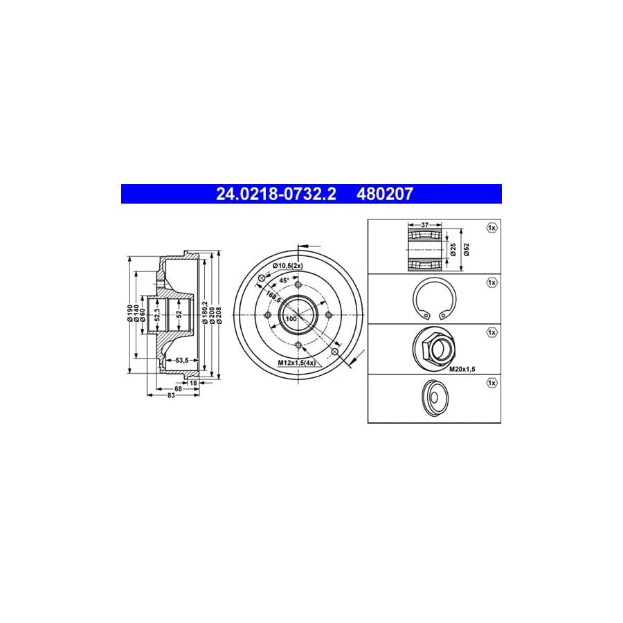 ATE 24.0218-0732.2 Brake Drum