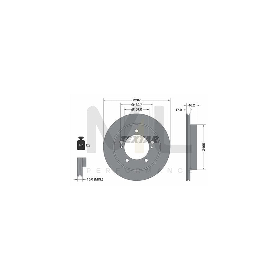 TEXTAR 92076400 Brake Disc Internally Vented, without wheel hub, without wheel studs  - 1 piece