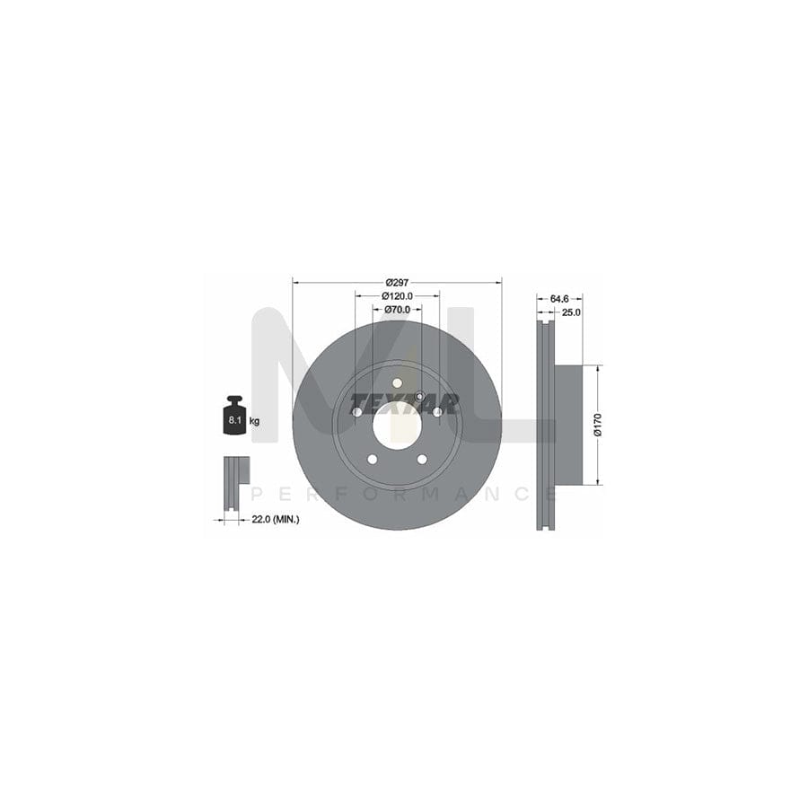 TEXTAR 92093600 Brake Disc for LAND ROVER Range Rover II (P38A) Externally Vented, without wheel hub, without wheel studs  - 1 piece