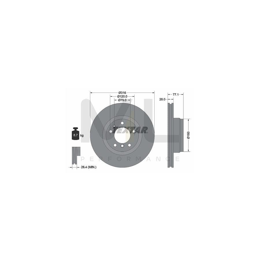TEXTAR 92071400 Brake Disc for BMW 7 (E38) Internally Vented, without wheel studs  - 1 piece