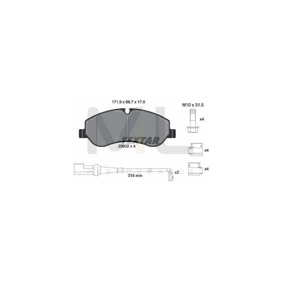TEXTAR 2560201 Brake pad set incl. wear warning contact, with brake caliper screws, with accessories