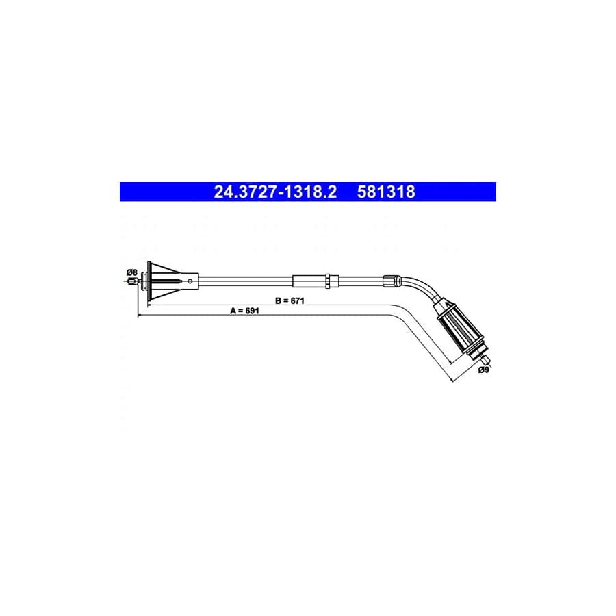 ATE 24.3727-1318.2 Hand Brake Cable for Volvo S80 II (As, 124)