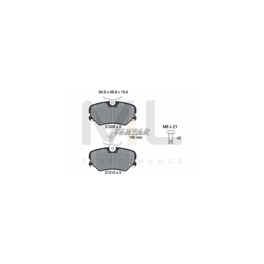 TEXTAR 2120909 Brake pad set for PEUGEOT 405 with integrated wear warning contact, with brake caliper screws