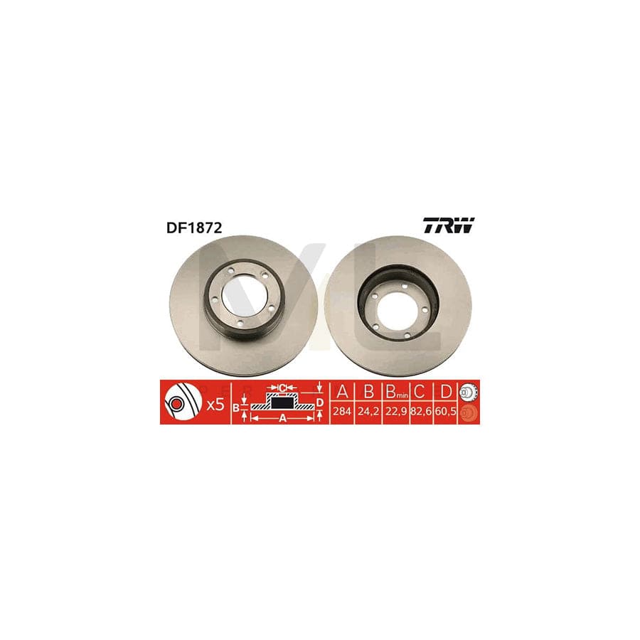 TRW DF1872 Brake Disc Vented  - 1 piece
