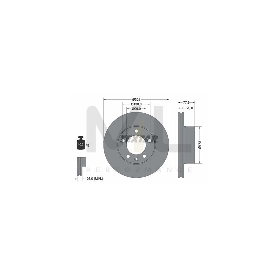 TEXTAR PRO 92115903 Brake Disc Internally Vented, Coated, without wheel hub, without wheel studs  - 1 piece