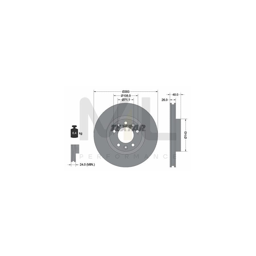TEXTAR PRO 92267203 Brake Disc Internally Vented, Coated, without wheel hub, without wheel studs  - 1 piece