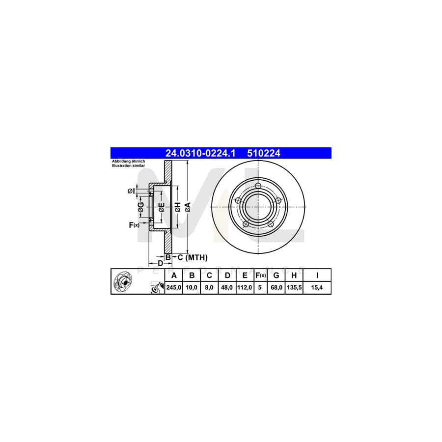 ATE PowerDisc 24.0310-0224.1 Brake Disc Solid, Coated  - 1 piece