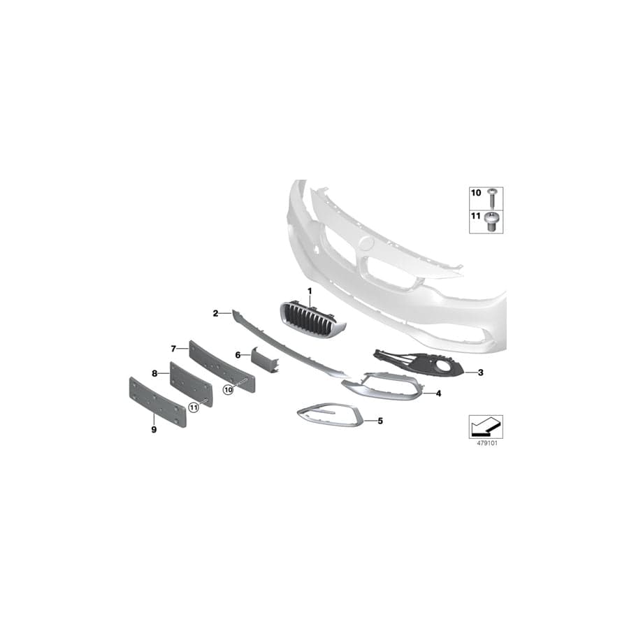 Genuine BMW 51117432614 F33 F36 F32 Open Grid, Right SPORT/LUXURY L. (Inc. 418i, 435dX & 440iX)