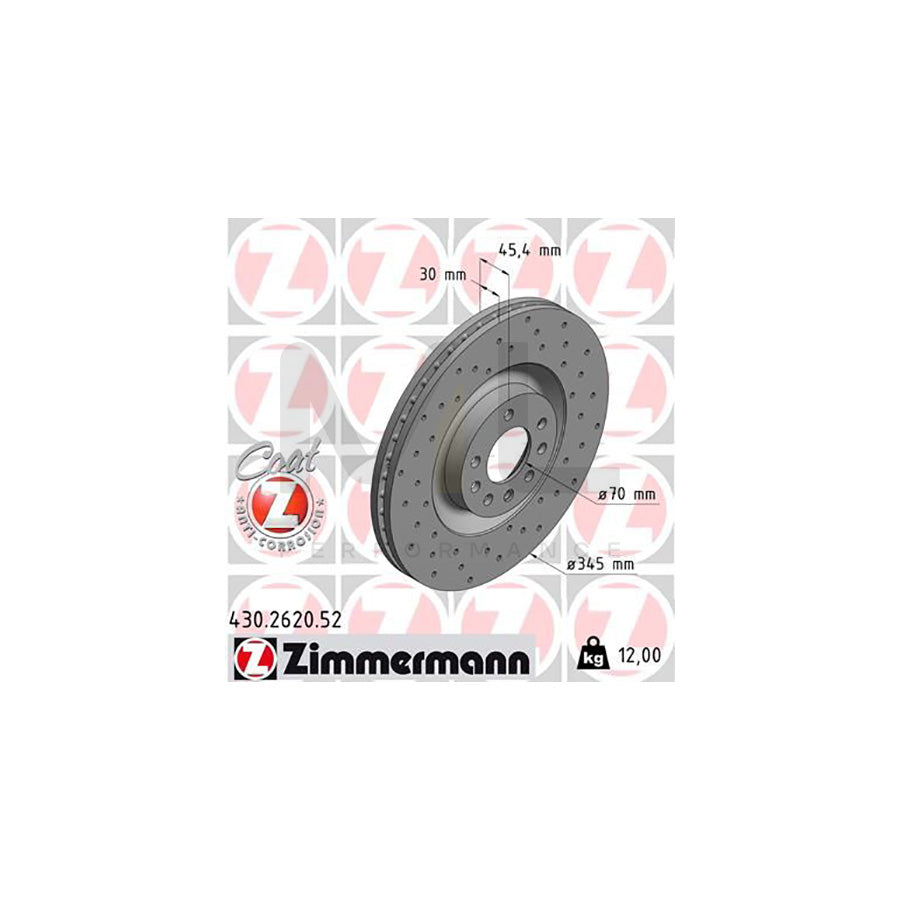 ZIMMERMANN SPORT COAT Z 430.2620.52 Brake Disc Internally Vented, Perforated, Coated, High-carbon  - 1 piece