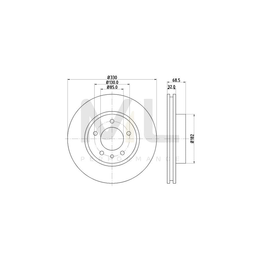 HELLA PRO 8DD 355 109-721 Brake Disc Internally Vented, Coated, with bolts/screws, without wheel hub, without wheel studs | ML Performance Car Parts