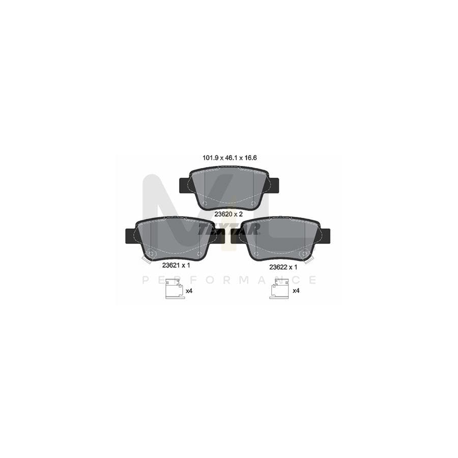 TEXTAR 2362002 Brake pad set with acoustic wear warning, with accessories