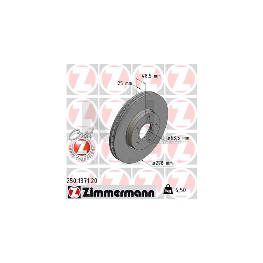 ZIMMERMANN COAT Z 250.1371.20 Brake Disc Internally Vented, Coated  - 1 piece