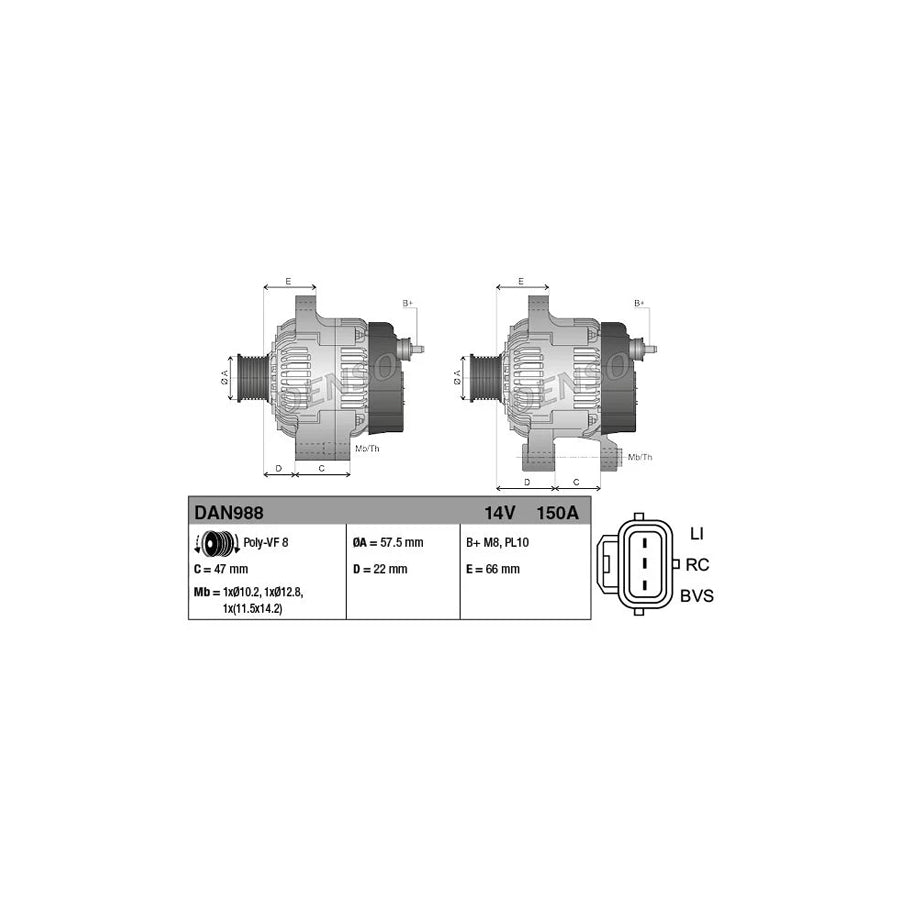 DENSO DAN988 Alternator for Land Rover Range Rover Sport (L320)