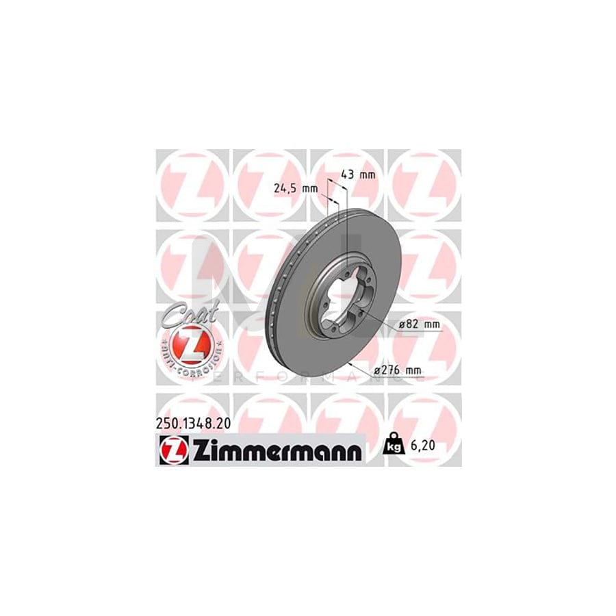 ZIMMERMANN COAT Z 250.1348.20 Brake Disc for FORD TRANSIT Internally Vented, Coated  - 1 piece