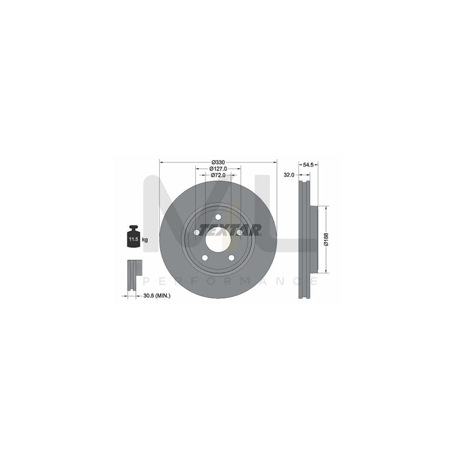 TEXTAR PRO 92274803 Brake Disc Externally Vented, Coated, without wheel hub, without wheel studs  - 1 piece