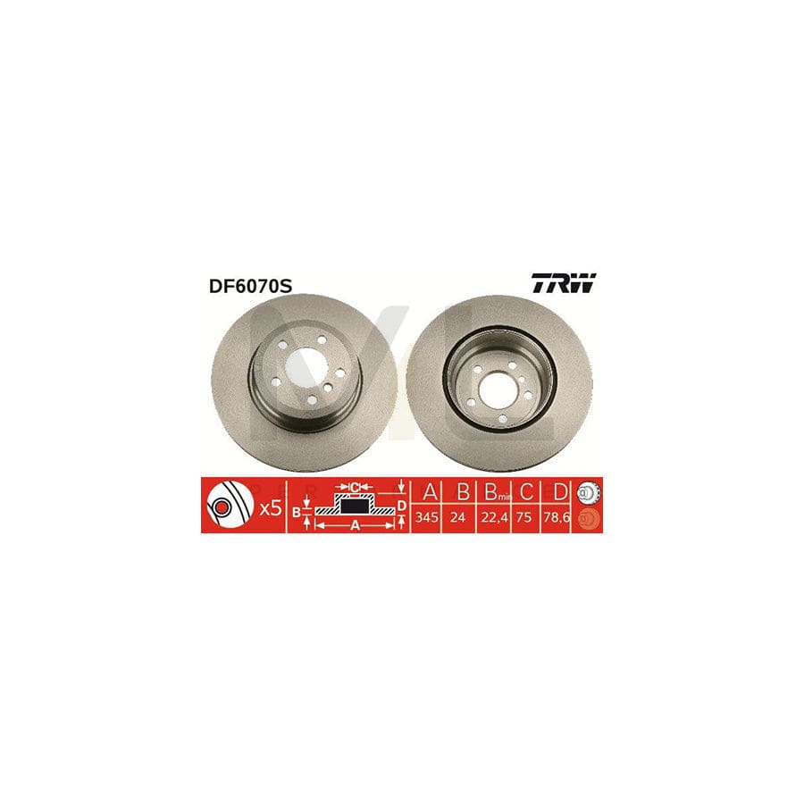 TRW DF6070S Brake Disc Vented, Painted, High-carbon  - 1 piece