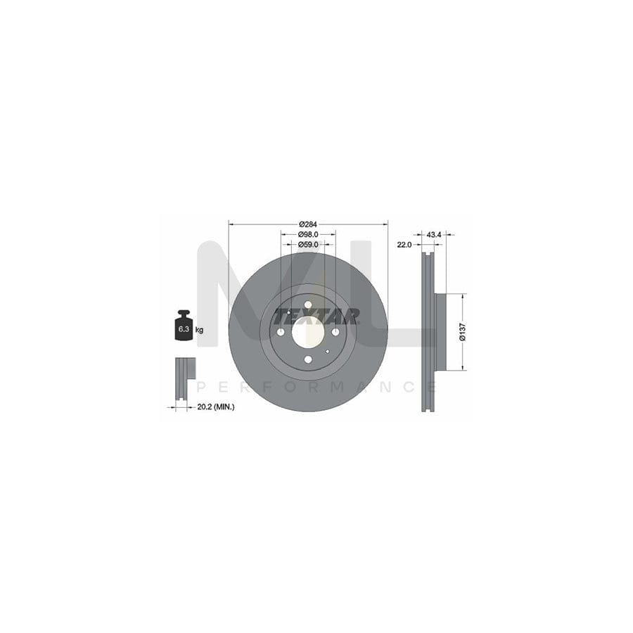 TEXTAR 92053500 Brake Disc Internally Vented, without wheel hub, without wheel studs  - 1 piece