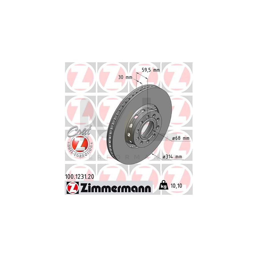 ZIMMERMANN COAT Z 100.1231.20 Brake Disc Externally Vented, Coated, High-carbon  - 1 piece