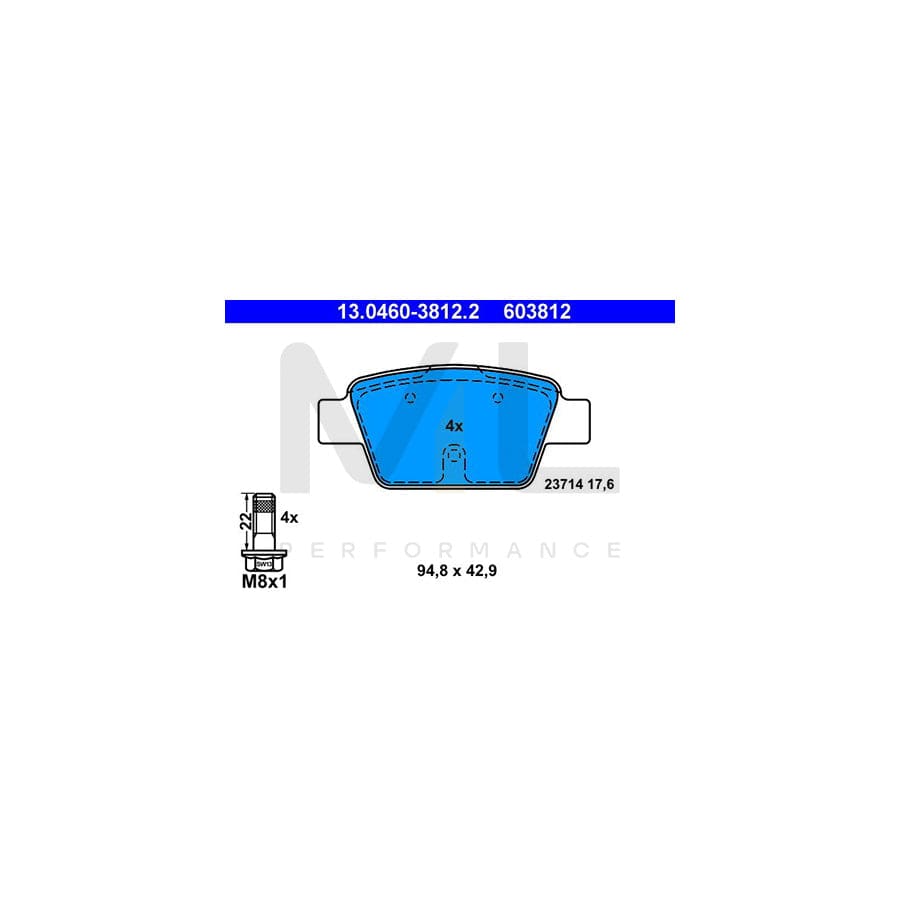 ATE 13.0460-3812.2 Brake pad set excl. wear warning contact, not prepared for wear indicator, with brake caliper screws