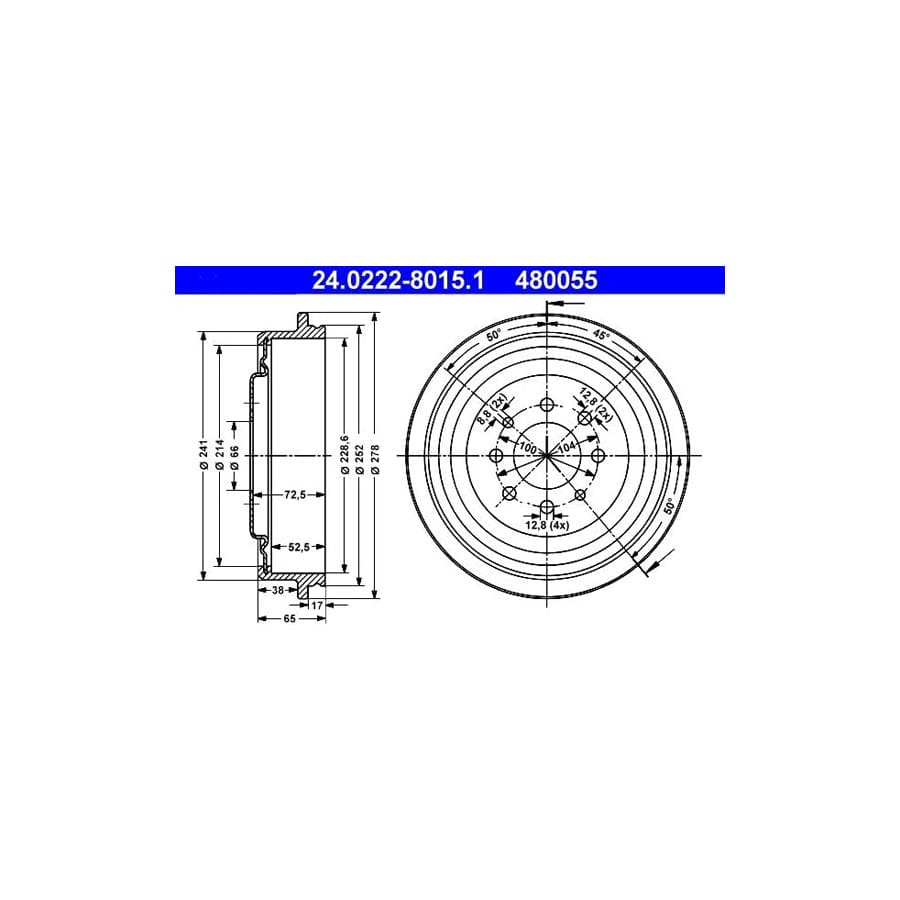 ATE 24.0222-8015.1 Brake Drum