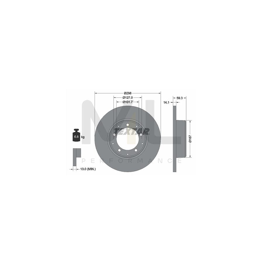 TEXTAR PRO 92230503 Brake Disc for LAND ROVER DEFENDER Solid, Coated, without wheel hub, without wheel studs  - 1 piece