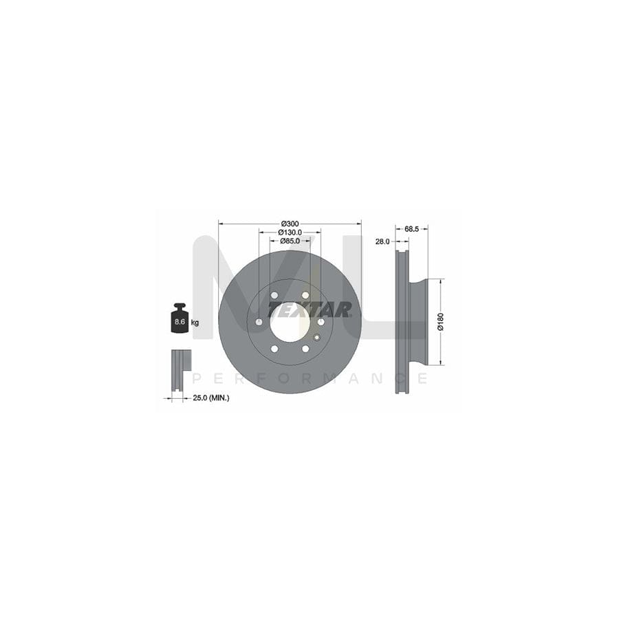 TEXTAR 92301203 Brake Disc suitable for MERCEDES-BENZ SPRINTER Internally Vented, Coated, without wheel hub, without wheel studs  - 1 piece