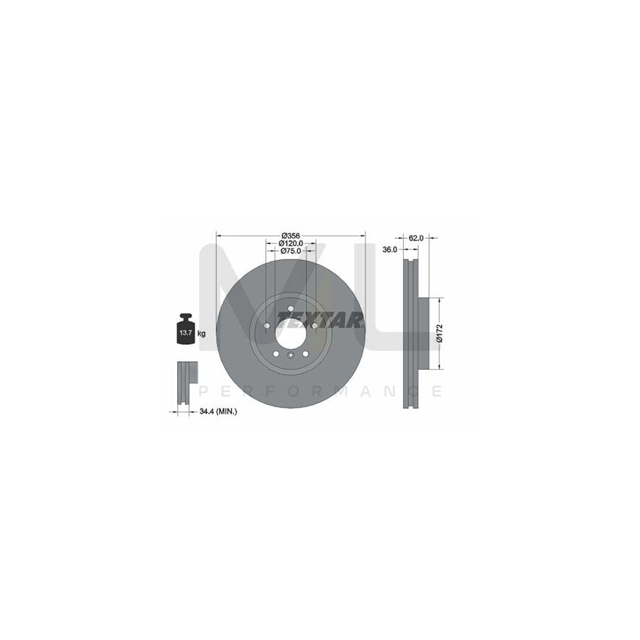 TEXTAR PRO 92146203 Brake Disc for BMW X5 (E53) Internally Vented, Coated, without wheel hub, without wheel studs  - 1 piece