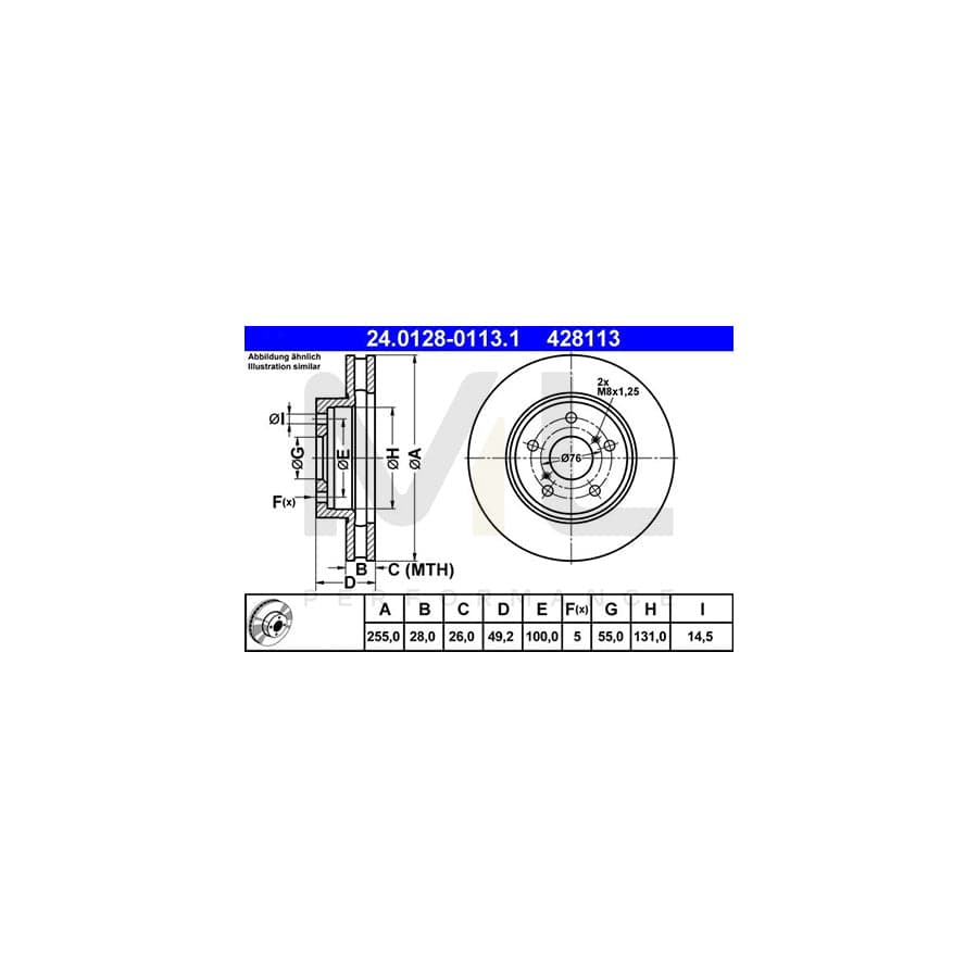 ATE 24.0128-0113.1 Brake Disc for TOYOTA CARINA Vented  - 1 piece