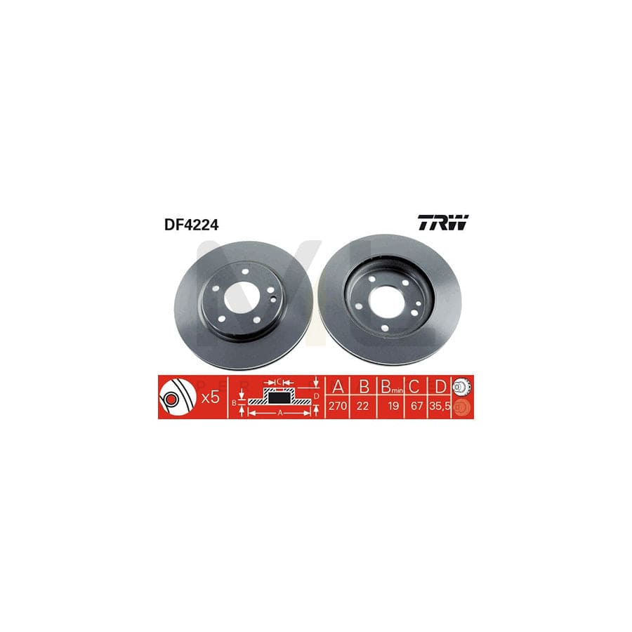 TRW DF4224 Brake Disc suitable for MERCEDES-BENZ Vaneo (W414) Vented, Painted  - 1 piece