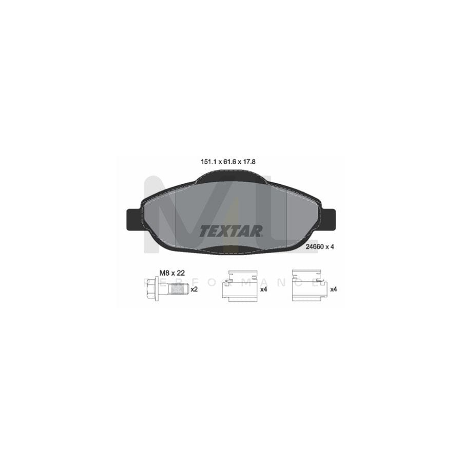 TEXTAR 2466001 Brake pad set not prepared for wear indicator, with brake caliper screws, with accessories