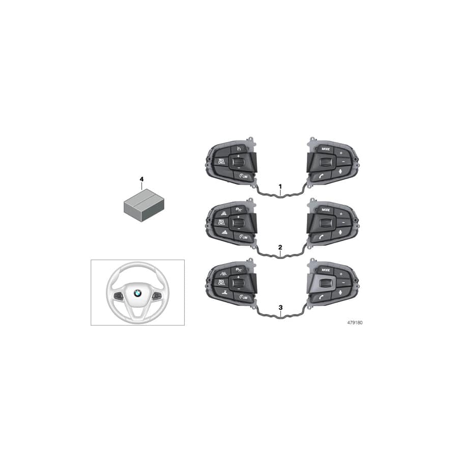 Genuine BMW 61319388742 G11 G30 G12 Switch, Multifunct. Steering Wheel (Inc. 540dX, 530dX & 740LiX)