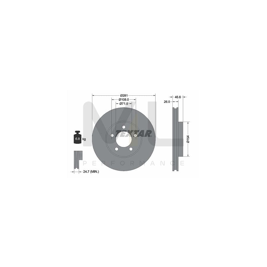 TEXTAR PRO 92270203 Brake Disc for FORD USA WINDSTAR Internally Vented, Coated, without wheel hub, without wheel studs  - 1 piece