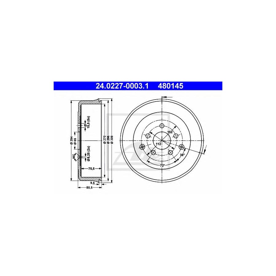 ATE 24.0227-0003.1 Brake Drum for VW Transporter