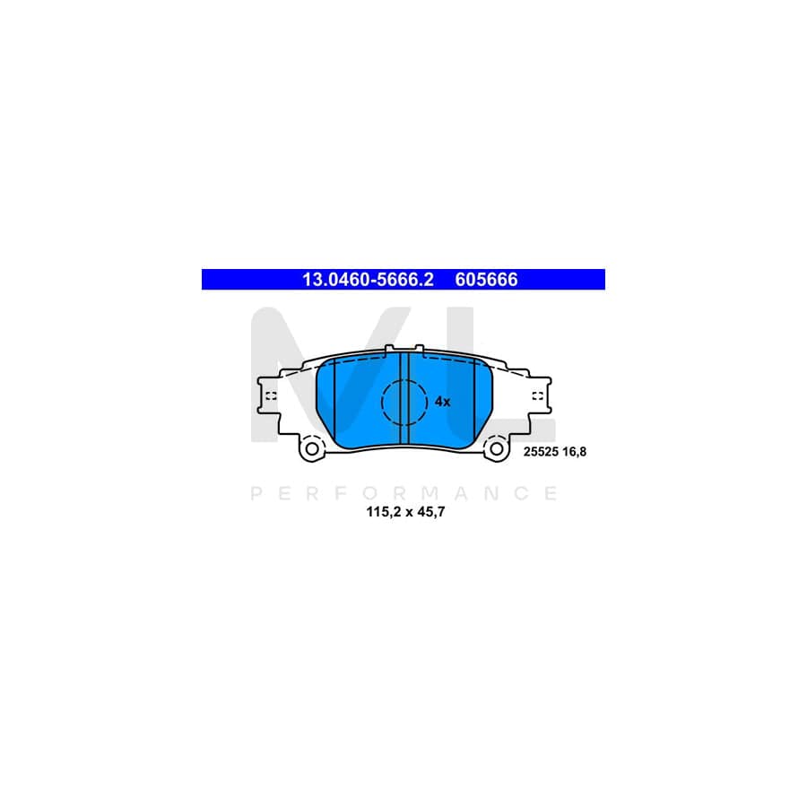 ATE 13.0460-5666.2 Brake pad set excl. wear warning contact, not prepared for wear indicator