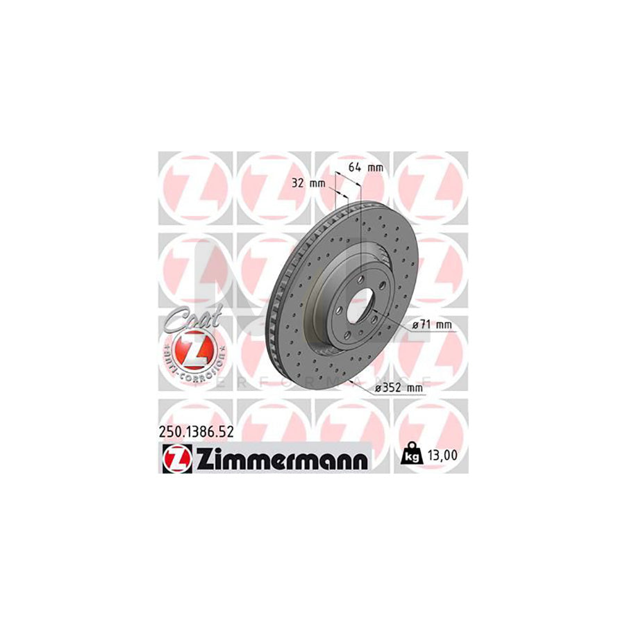 ZIMMERMANN SPORT COAT Z 250.1386.52 Brake Disc for FORD USA MUSTANG Externally Vented, Perforated, Coated, High-carbon  - 1 piece