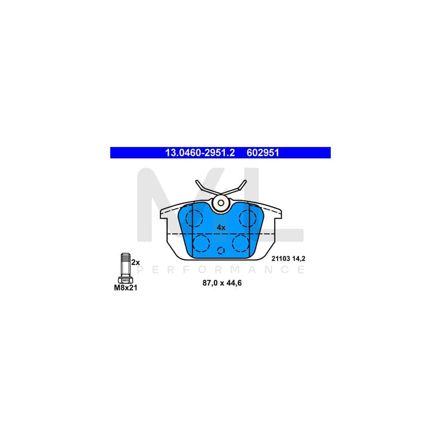 ATE 13.0460-2951.2 Brake pad set excl. wear warning contact, with brake caliper screws