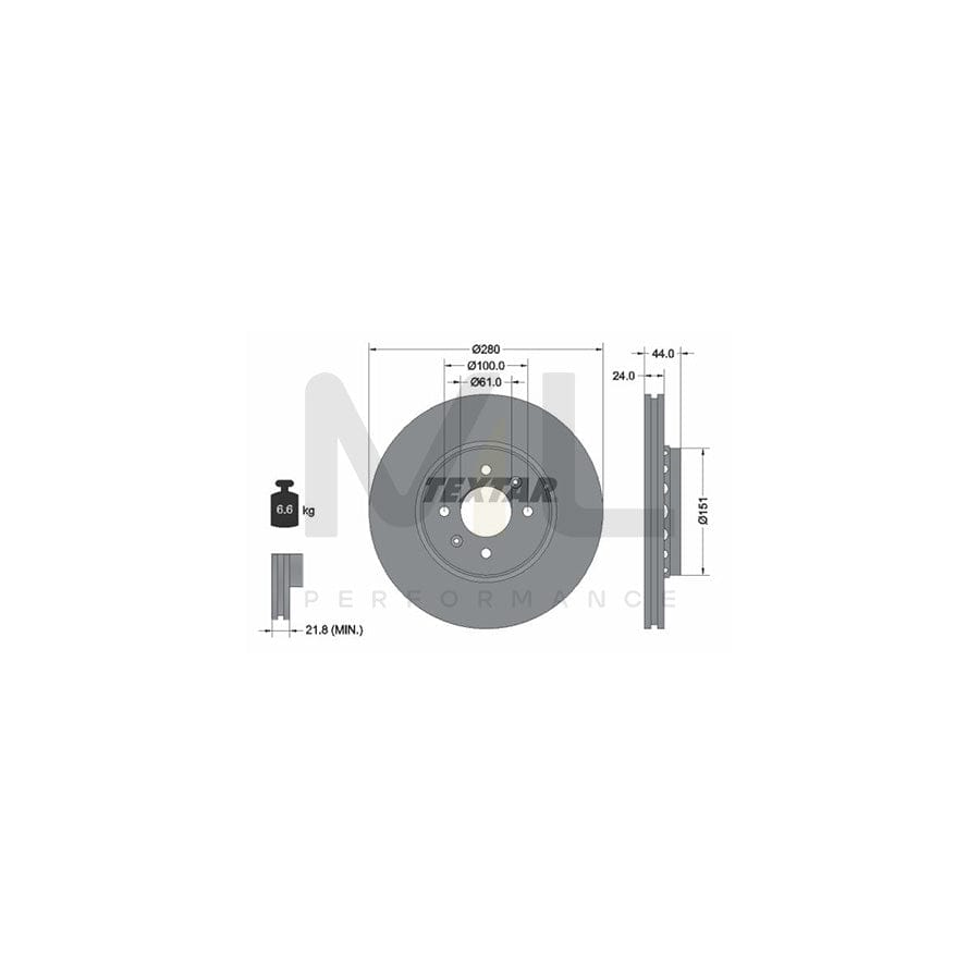 TEXTAR PRO 92254603 Brake Disc Externally Vented, Coated, without wheel hub, without wheel studs  - 1 piece