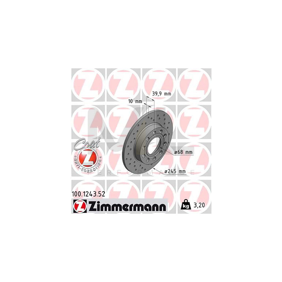 ZIMMERMANN SPORT COAT Z 100.1243.52 Brake Disc for AUDI A4 Perforated, Solid, Coated  - 1 piece