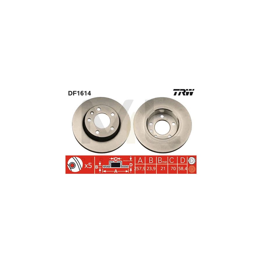 TRW DF1614 Brake Disc Vented, Painted, High-carbon  - 1 piece