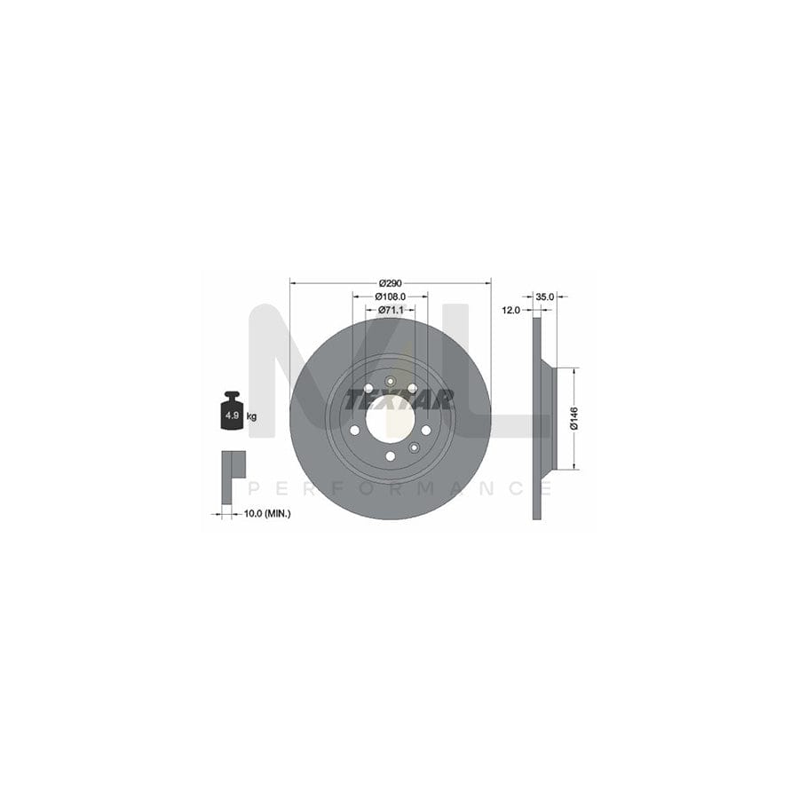 TEXTAR 92129600 Brake Disc Solid, without wheel hub, without wheel studs  - 1 piece