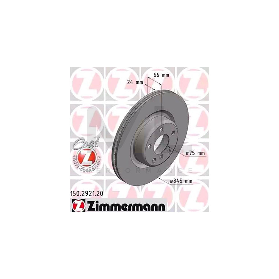 ZIMMERMANN COAT Z 150.2921.20 Brake Disc Internally Vented, Coated, High-carbon  - 1 piece
