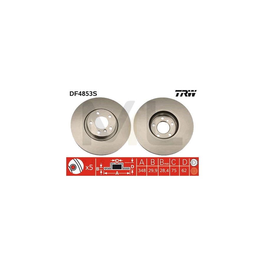 TRW DF4853S Brake Disc Vented, Painted, High-carbon  - 1 piece