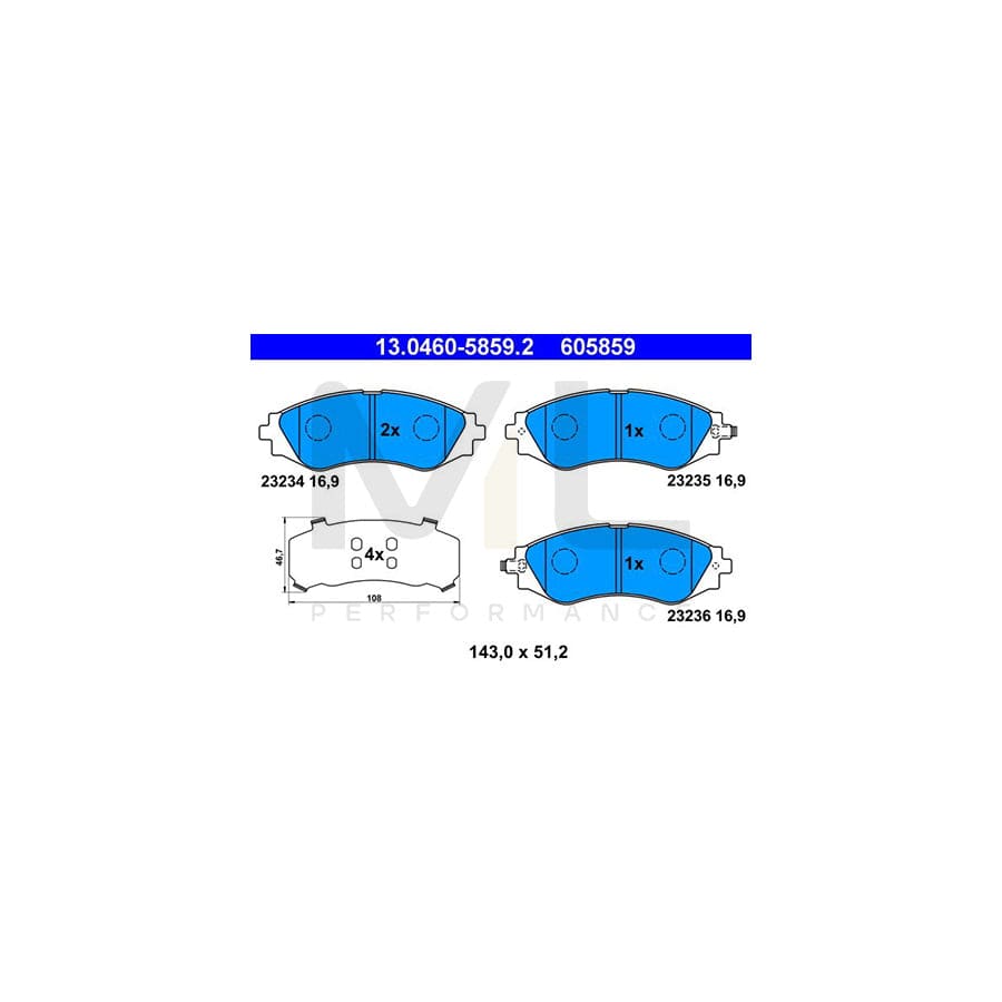 ATE 13.0460-5859.2 Brake pad set with acoustic wear warning, with anti-squeak plate