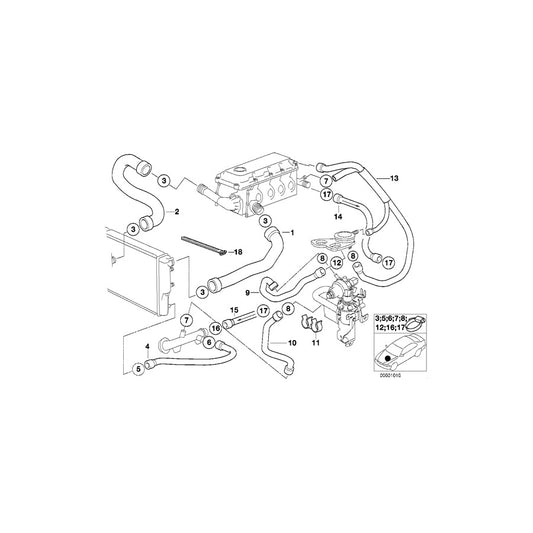 Genuine BMW 11531743684 E34 Water Hose (Inc. 518g & 518i)