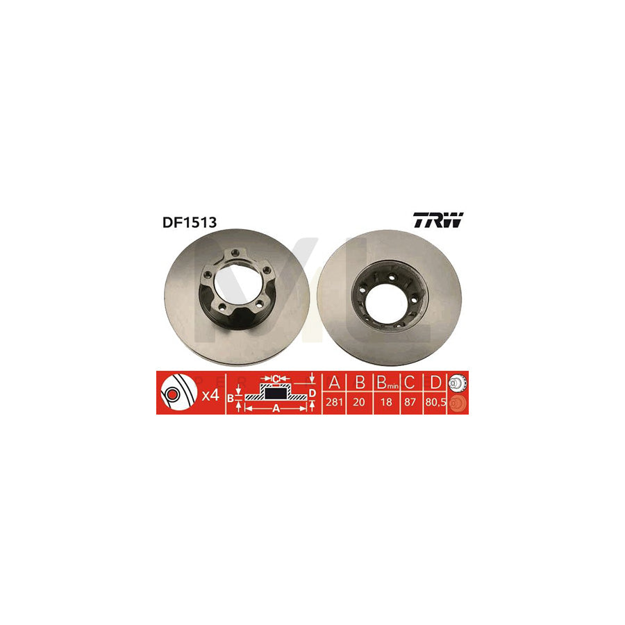 TRW DF1513 Brake Disc for VW LT Solid  - 1 piece