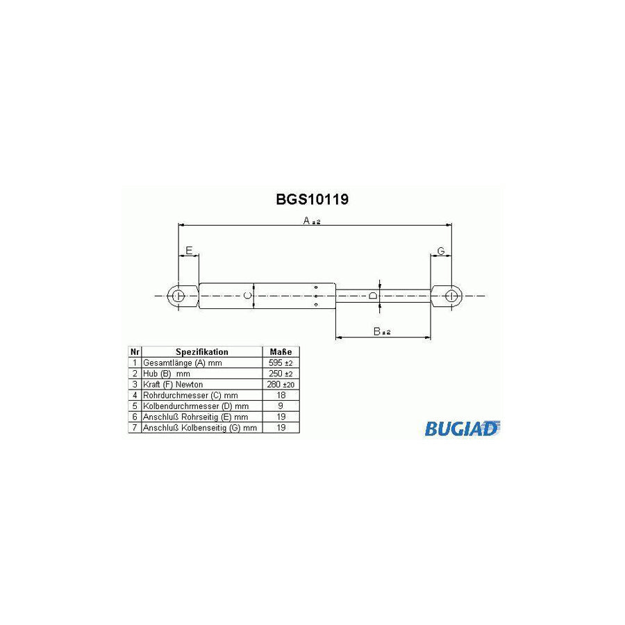 BUGIAD Bgs10119 Tailgate Strut for Fiat Tipo Hatchback (160)