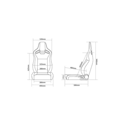 BRAUM Elite V2 Series Sport Reclinable Seats (White Leatherette Black Suede Low Bolster Version) - Priced Per Pair